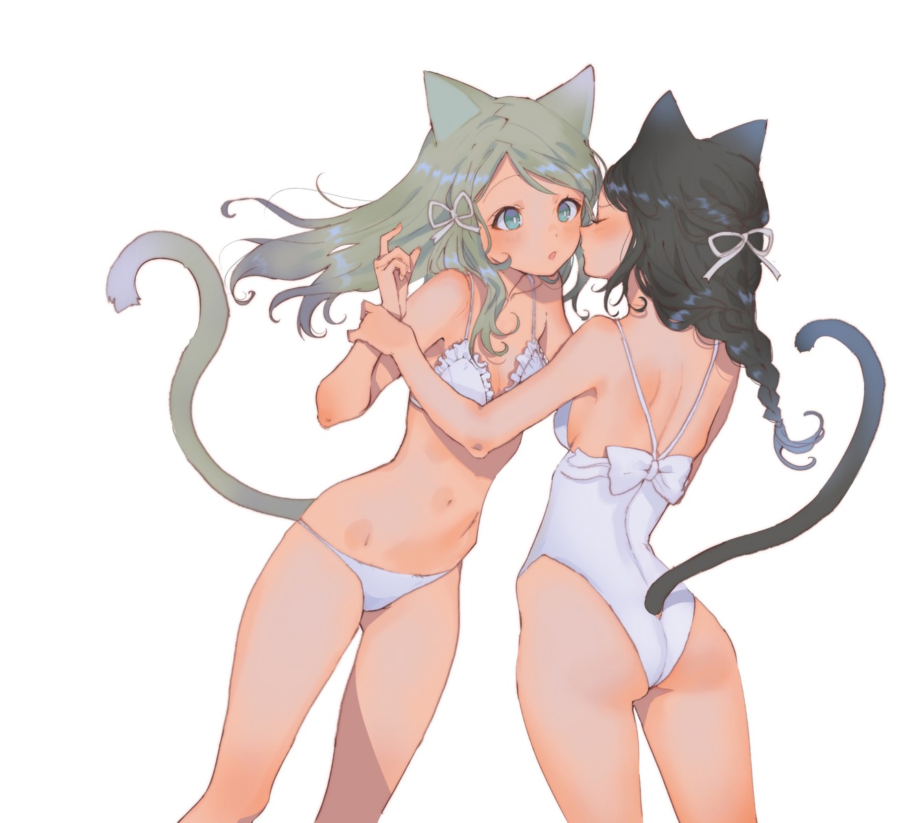 animal_ears arutera ass bikini cleavage nekomimi swimsuits tail yuri