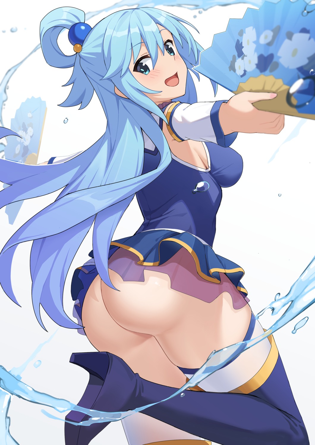 aqua_(konosuba) ass dress heels kono_subarashii_sekai_ni_shukufuku_wo! nopan see_through skirt_lift thighhighs witch xubai