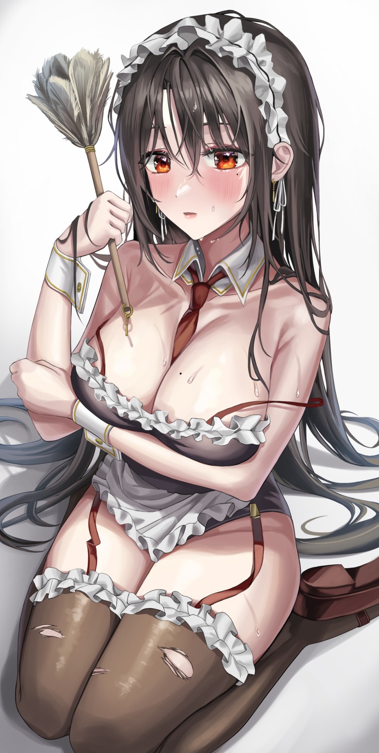 artist_revision breast_hold maid no_bra scong stockings thighhighs torn_clothes