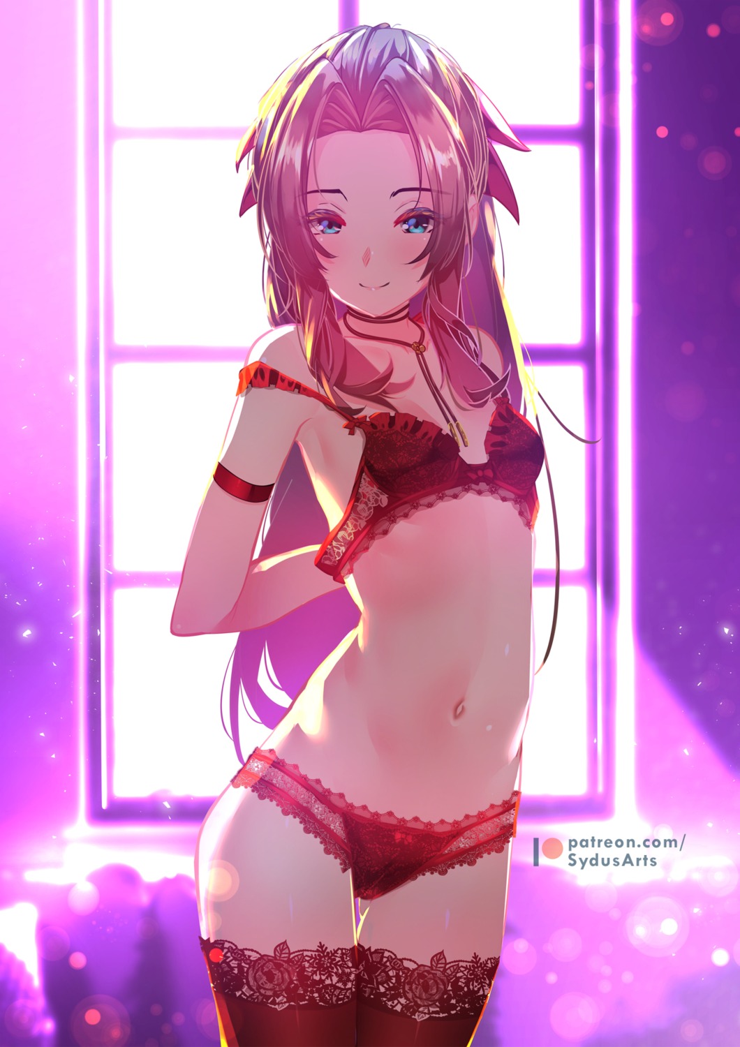 aerith_gainsborough bra cameltoe final_fantasy final_fantasy_vii lingerie pantsu sydus thighhighs