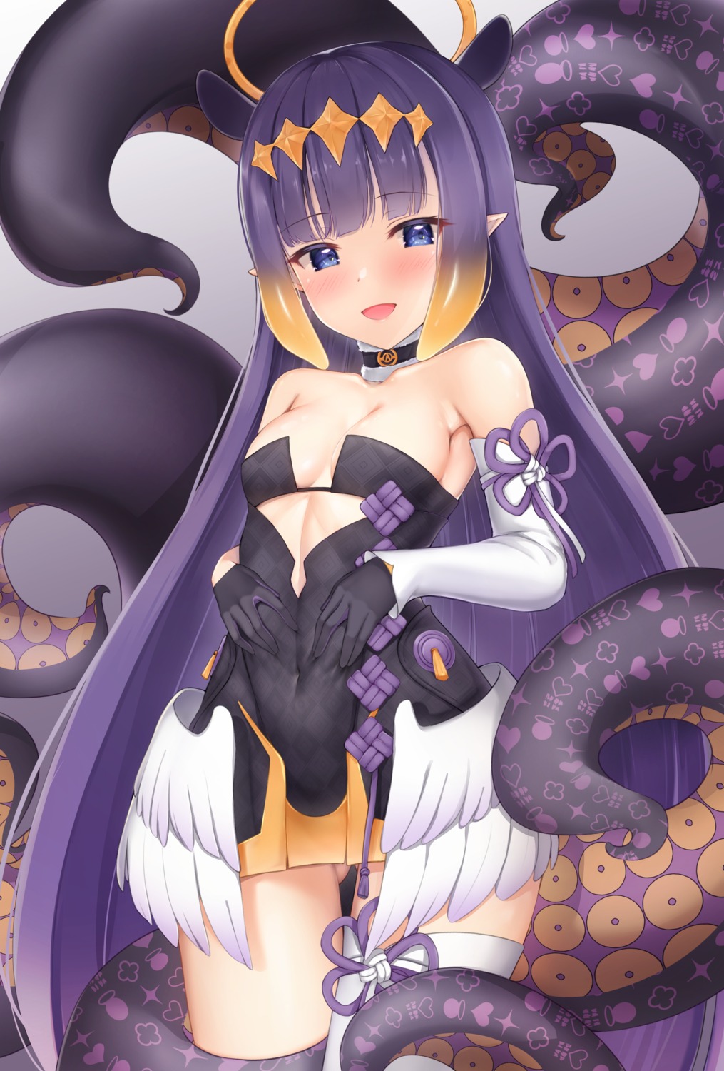 angel benedia dress hololive hololive_english loli ninomae_ina'nis no_bra pointy_ears tentacles thighhighs wings