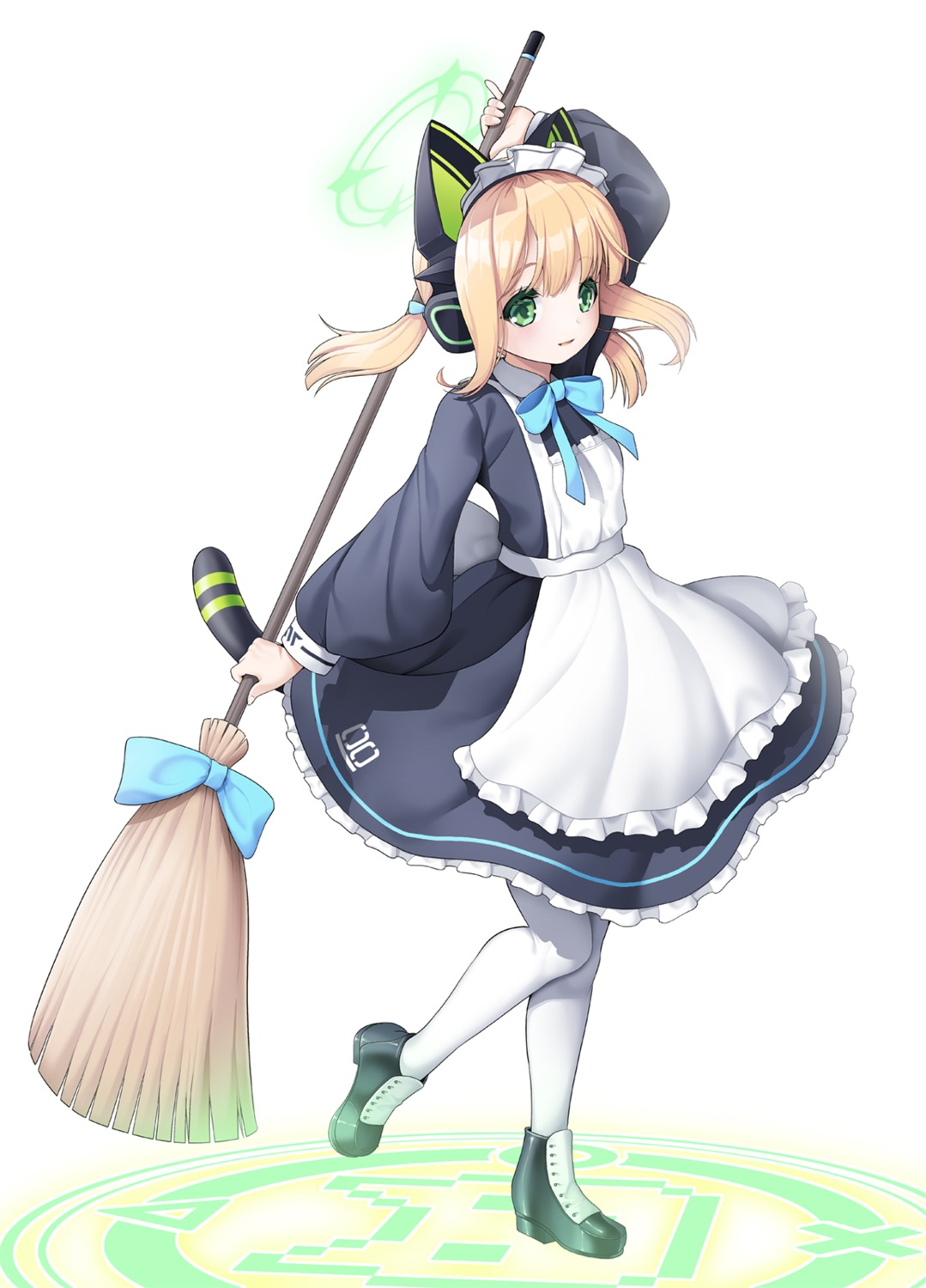 animal_ears blue_archive halo headphones koflif maid nekomimi pantyhose saiba_midori tail