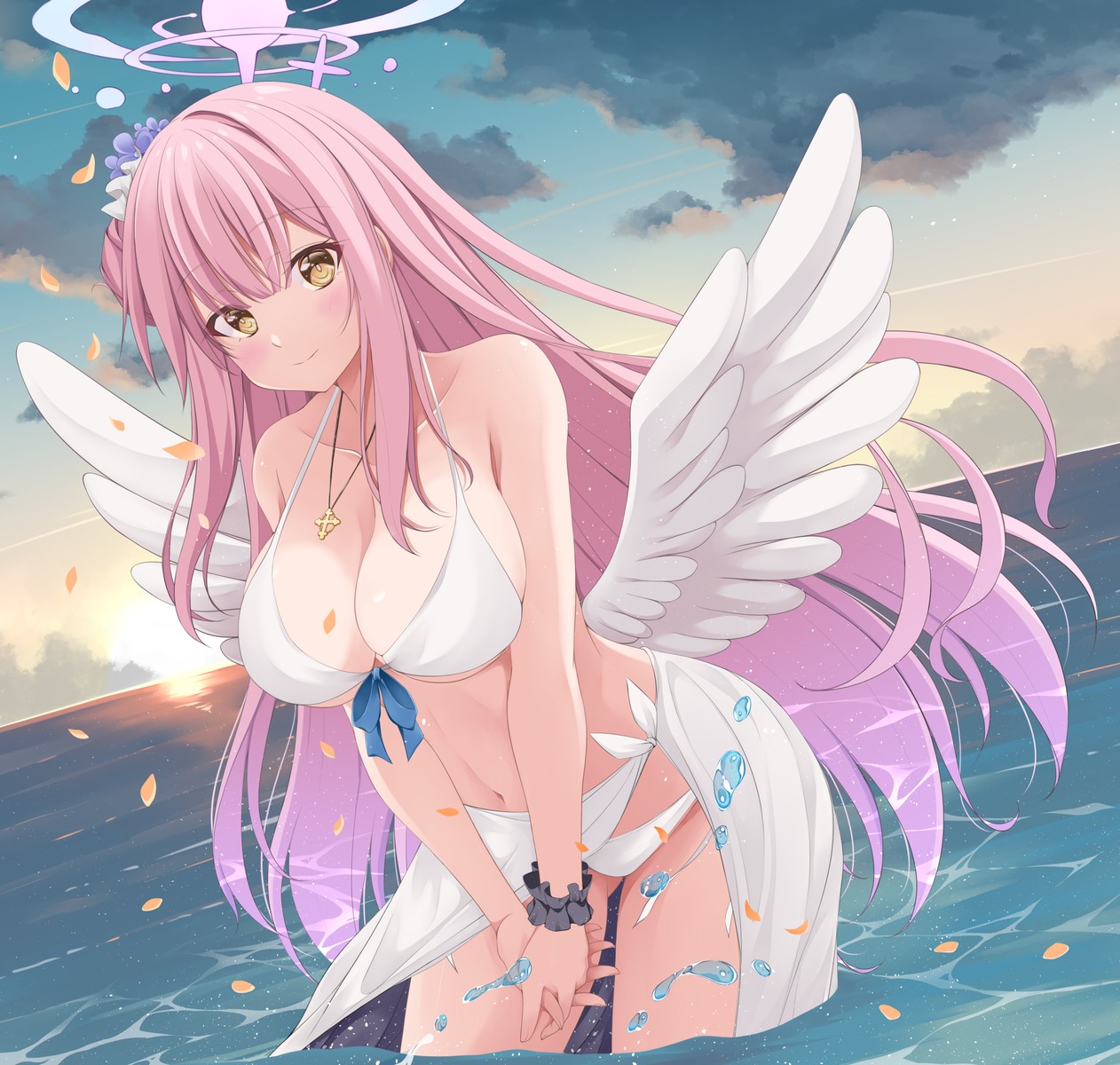 angel bikini blue_archive misono_mika swimsuits tomosuke wet wings