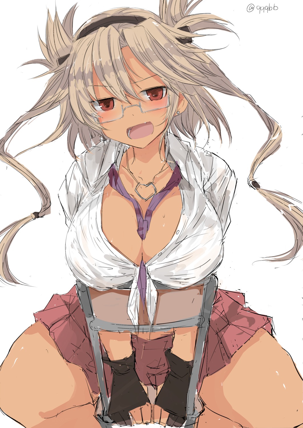 cleavage edogawa_nao kantai_collection megane musashi_(kancolle) open_shirt