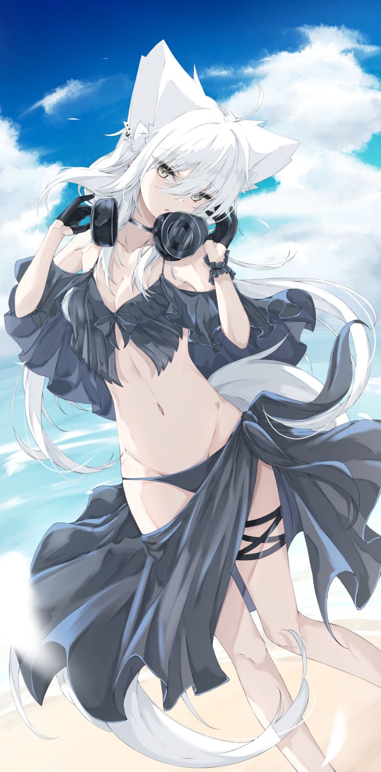 animal_ears bikini garter headphones sumishi_(sumisi_3) swimsuits tail