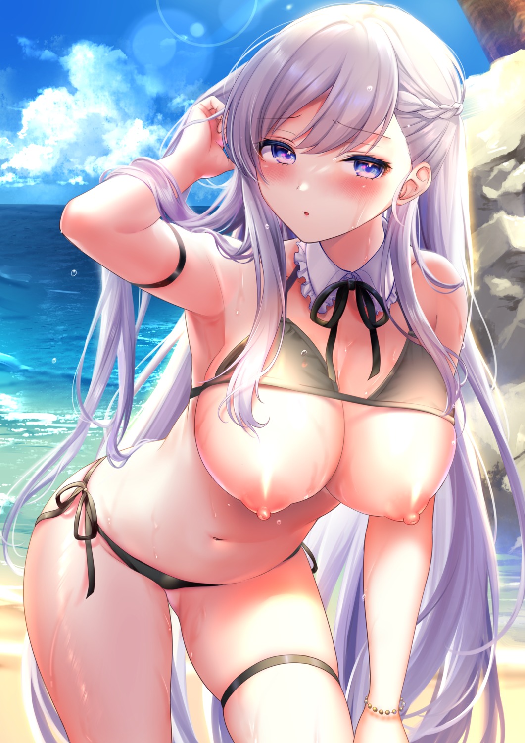 azur_lane belfast_(azur_lane) bikini breasts garter nipples pontaro swimsuits