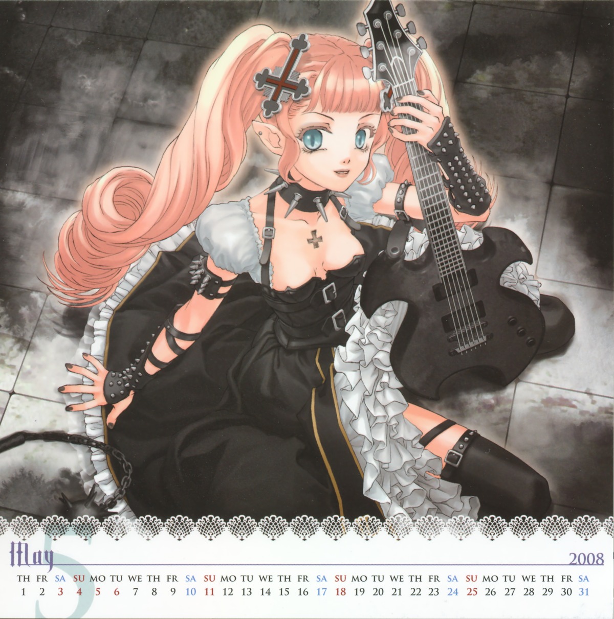 calendar cleavage devil dress gothic_lolita guitar lolita_fashion ryuran thighhighs