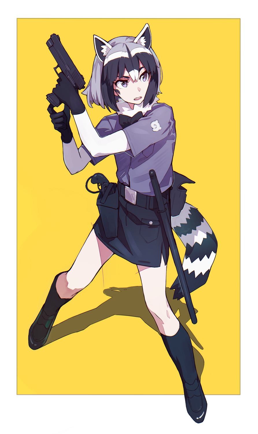 animal_ears common_raccoon gun kamameshi_gougoumaru kemono_friends tail weapon