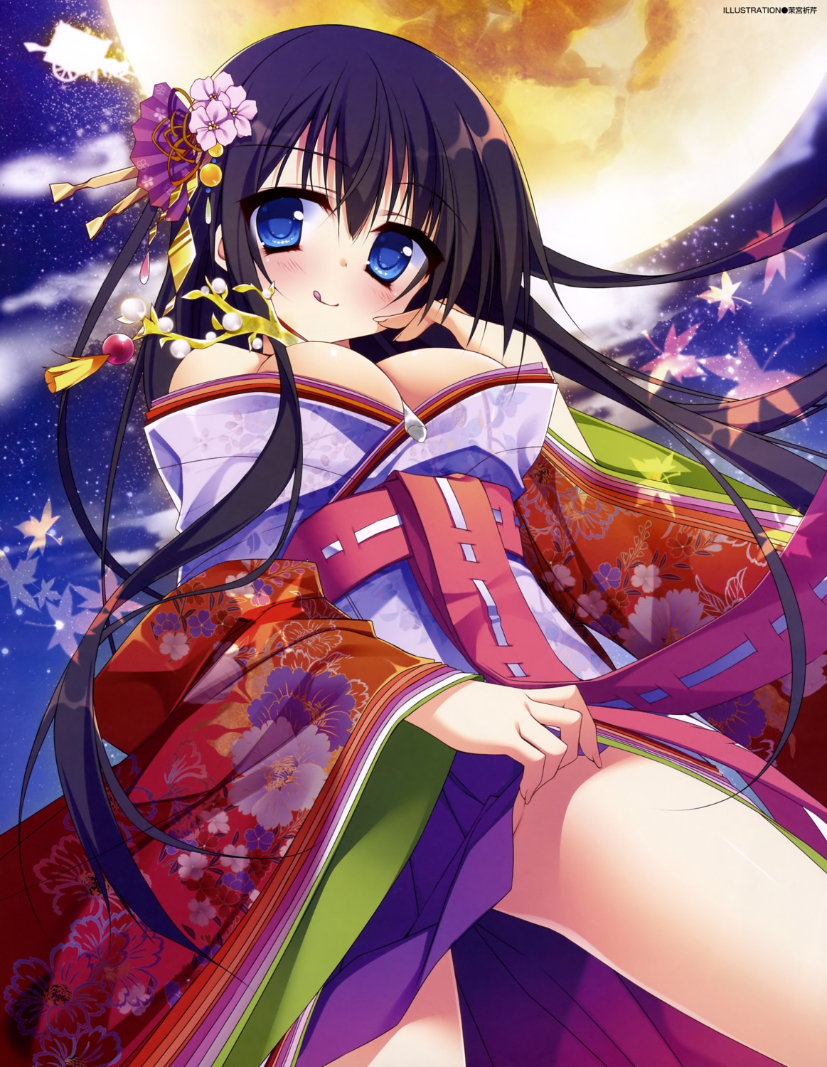 cleavage kimono matsumiya_kiseri skirt_lift