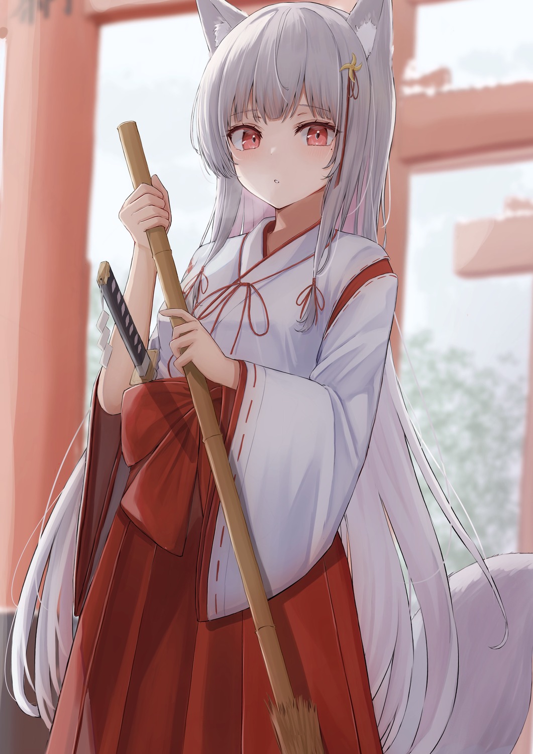 animal_ears miko sword tail tanshio