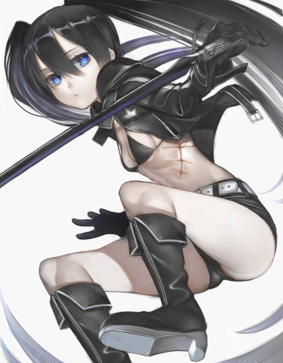 bikini_top black_rock_shooter black_rock_shooter_(character) heels nyatabe open_shirt swimsuits sword