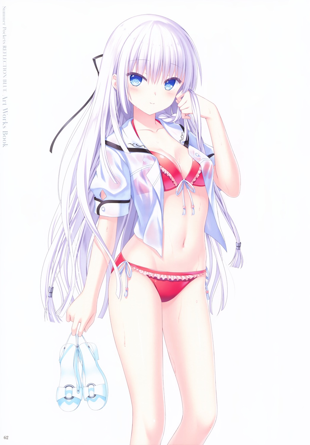 bikini cleavage key na-ga naruse_shiroha open_shirt see_through seifuku summer_pockets summer_pockets_reflection_blue swimsuits wet_clothes