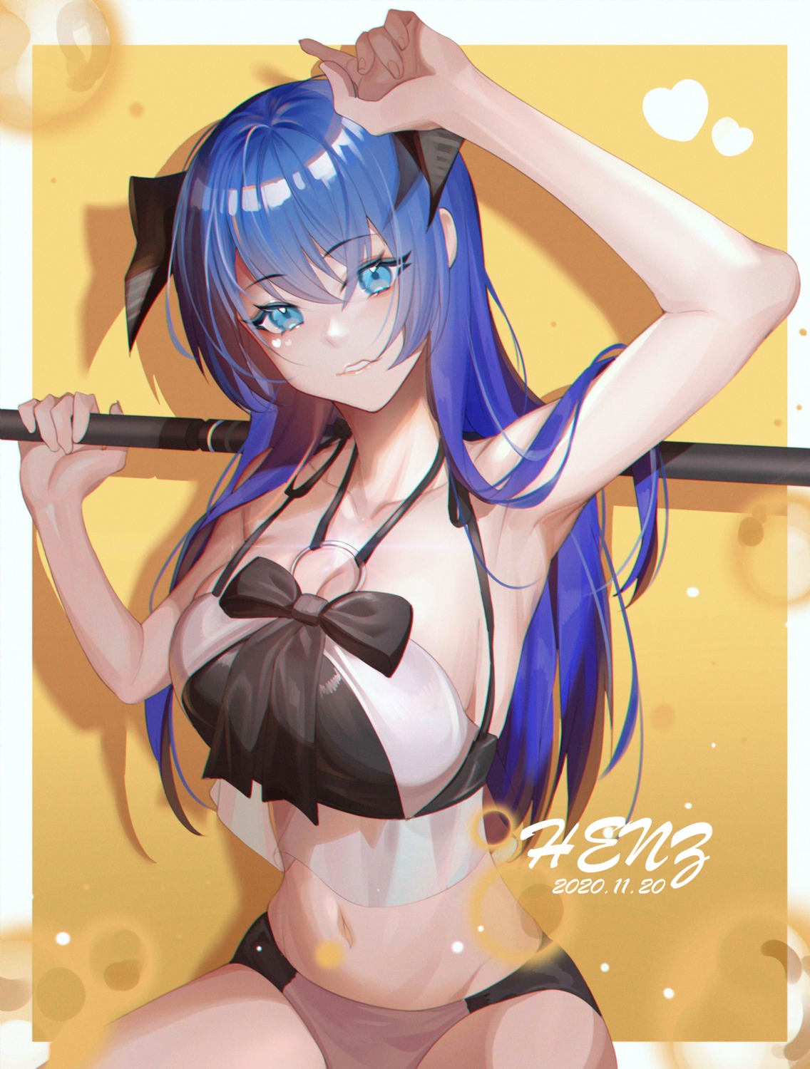 arknights bikini cleavage henz horns mostima_(arknights) swimsuits weapon