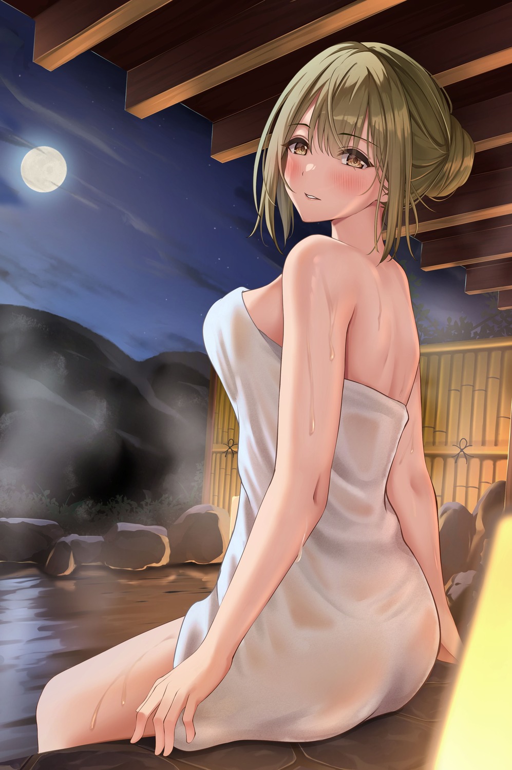 ass kuwayama_chiyuki onsen see_through the_idolm@ster the_idolm@ster_shiny_colors towel wet yuro