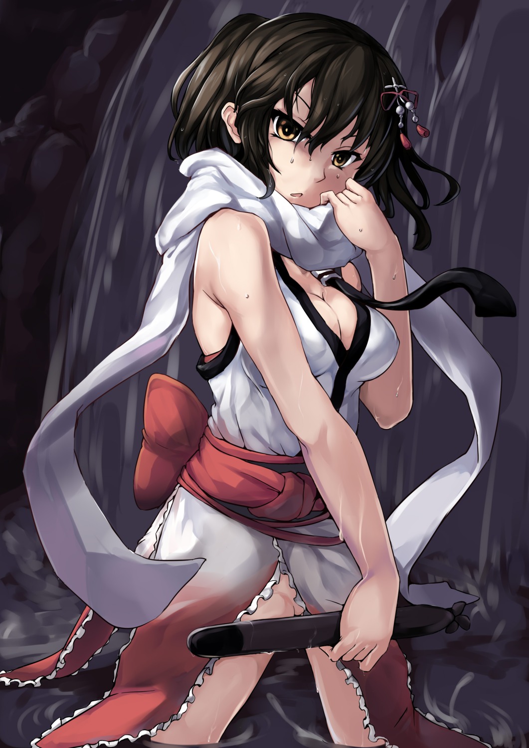 463_jun cleavage kantai_collection nopan sendai_(kancolle) wet wet_clothes