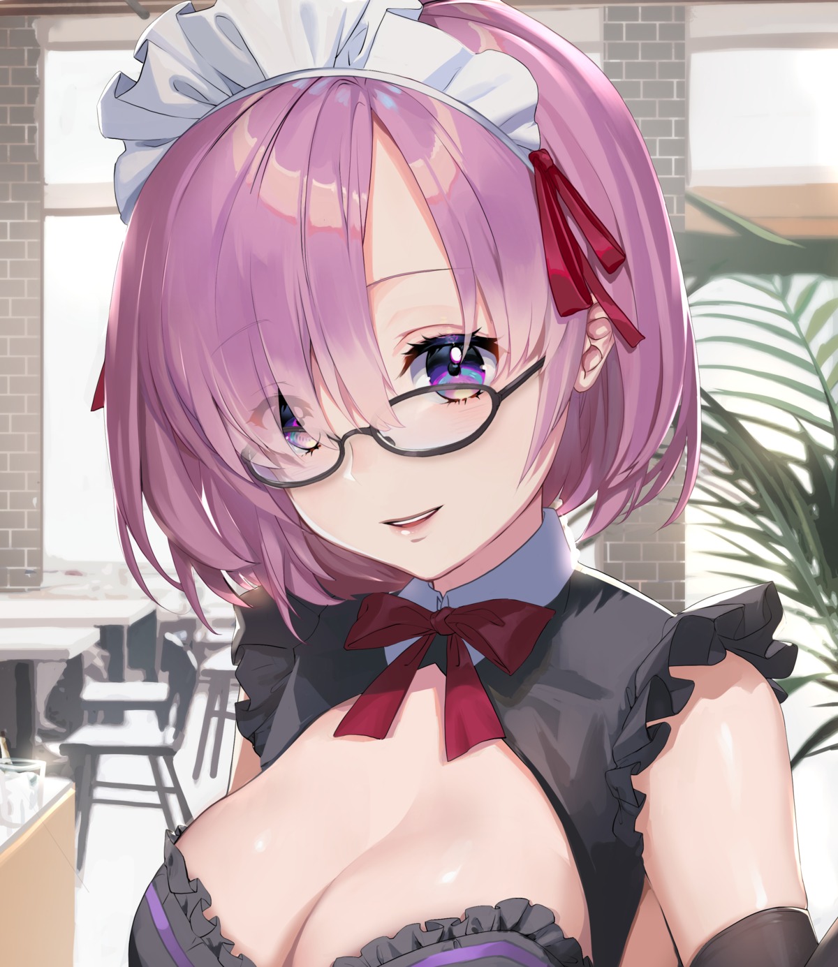cleavage fate/grand_order lucidsky maid mash_kyrielight megane