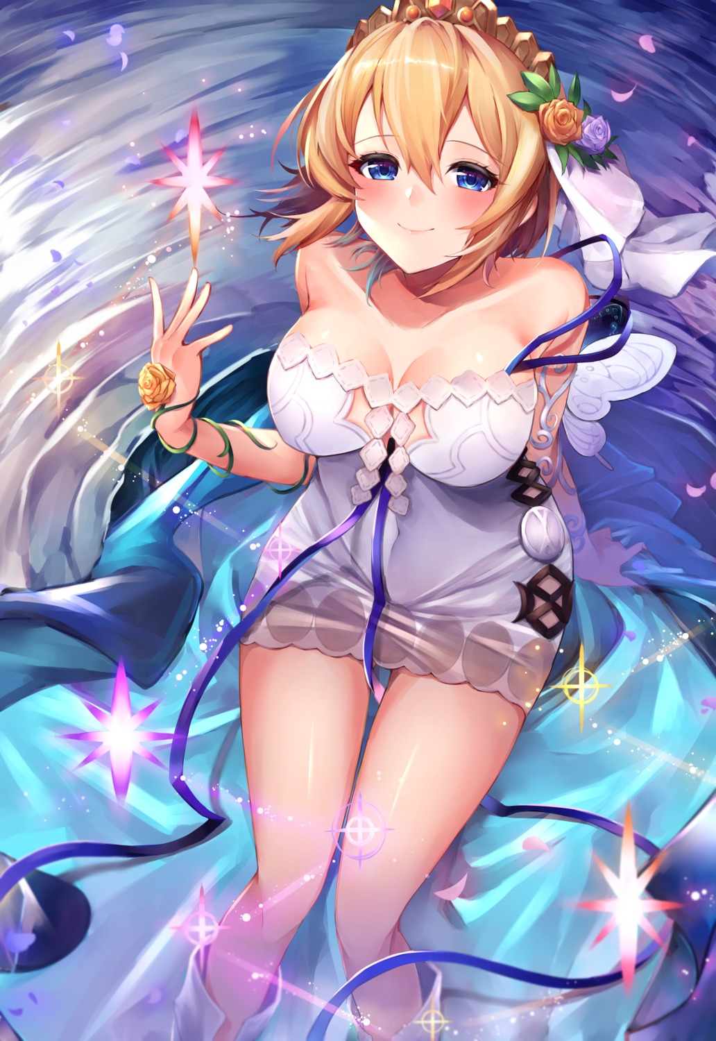 40_(0f0urw) dress europa_(granblue_fantasy) granblue_fantasy no_bra see_through wet