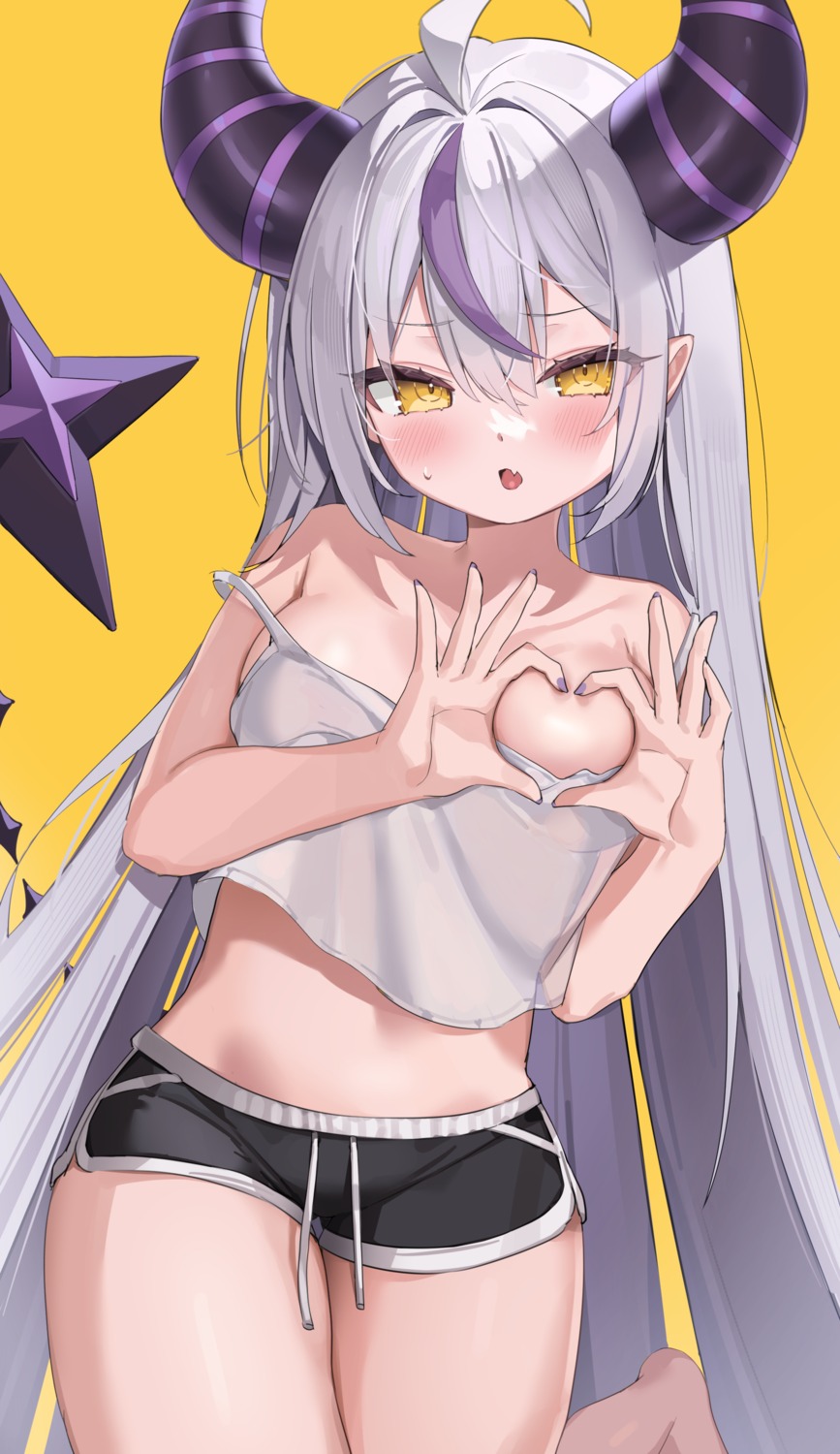 areola breast_hold breasts devil hololive horns kithera la+_darknesss lingerie loli no_bra pointy_ears see_through tail