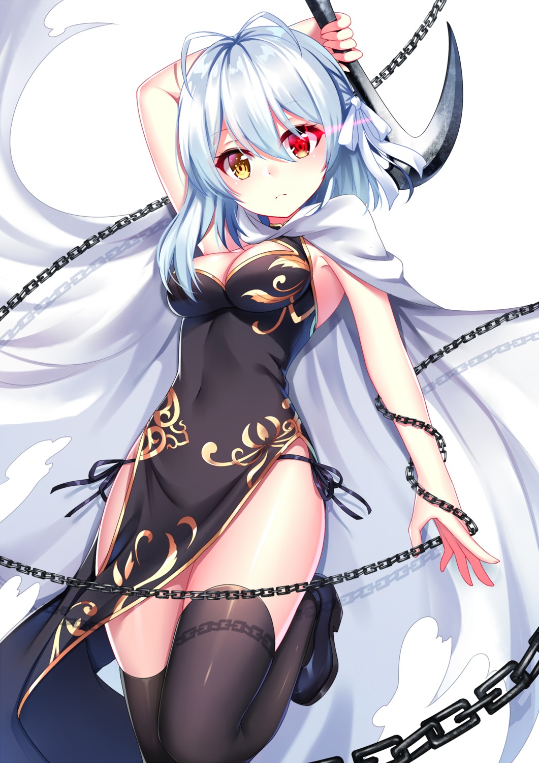 chinadress cleavage heels heterochromia ju_topia pantsu string_panties thighhighs weapon