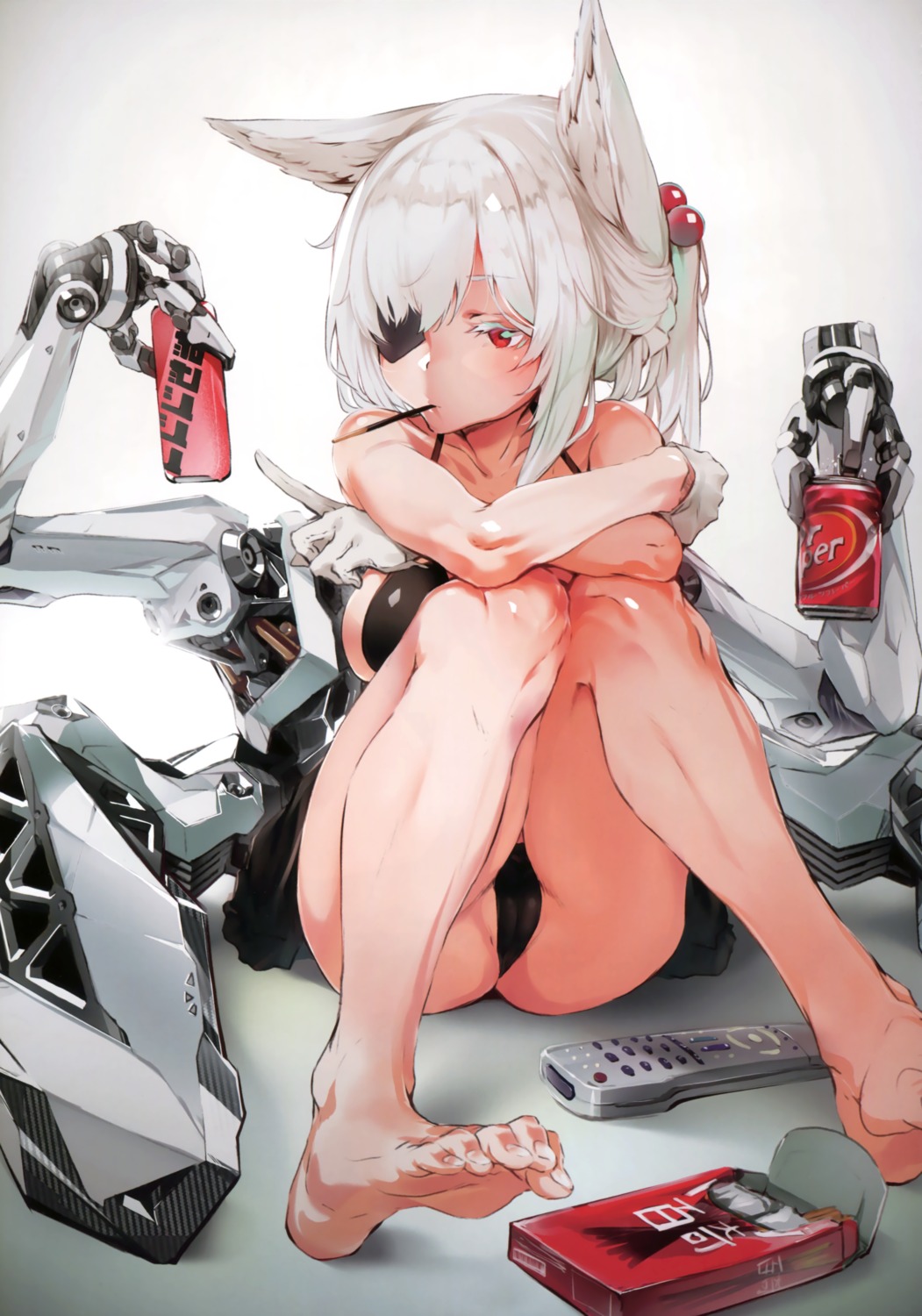 afukuro animal_ears bikini cameltoe eyepatch feet mecha sabaku_no_tanuki swimsuits