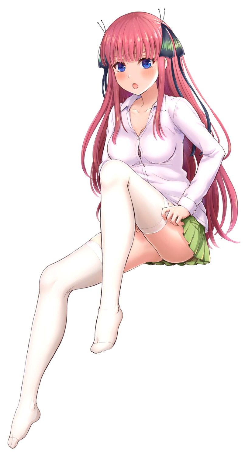 5-toubun_no_hanayome bra cleavage inanaki_shiki nakano_nino seifuku skirt_lift thighhighs undressing