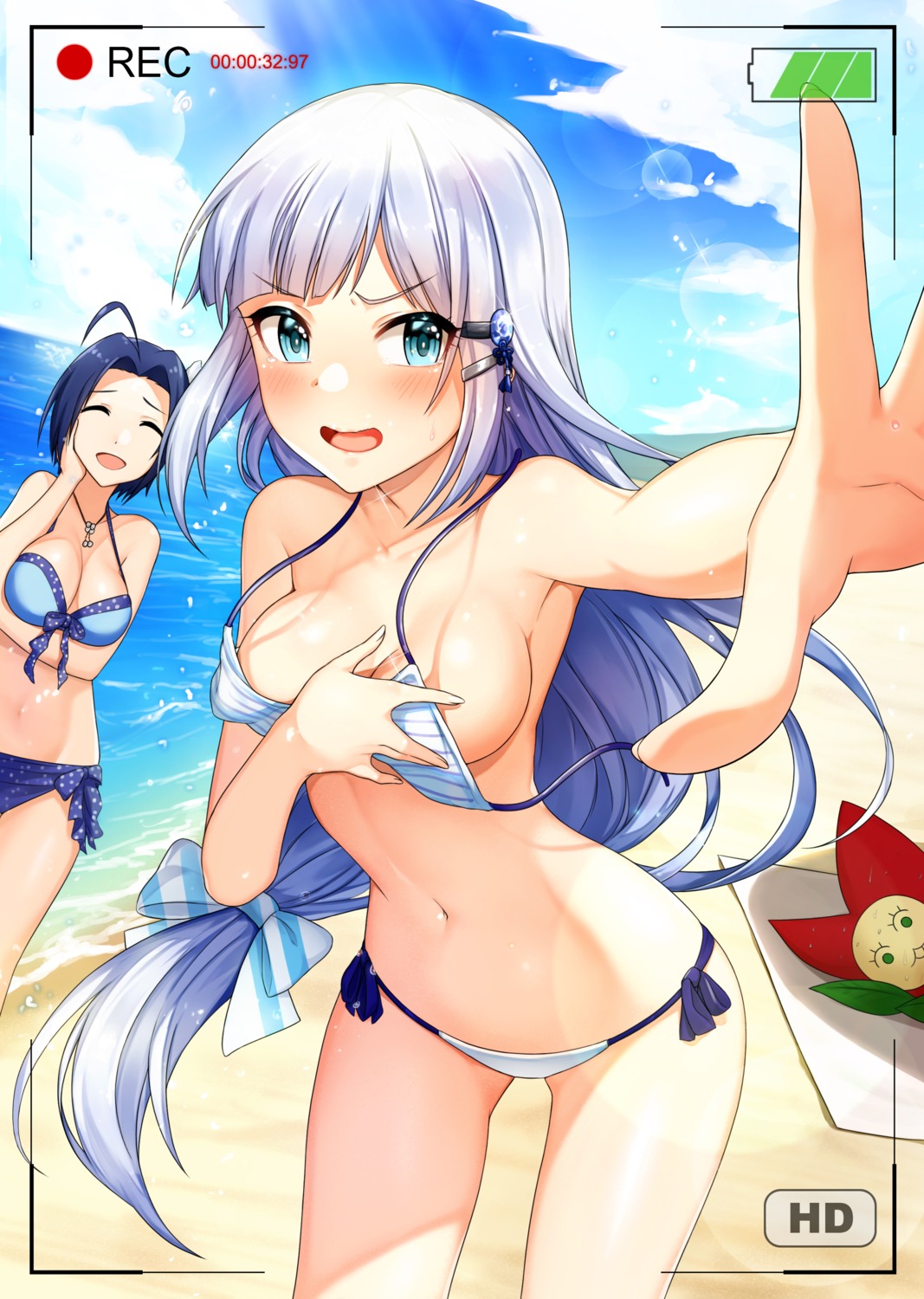 bikini breast_hold jai_(whany1998) miura_azusa shiraishi_tsumugi swimsuits the_idolm@ster the_idolm@ster_million_live! the_idolm@ster_million_live!_theater_days wardrobe_malfunction