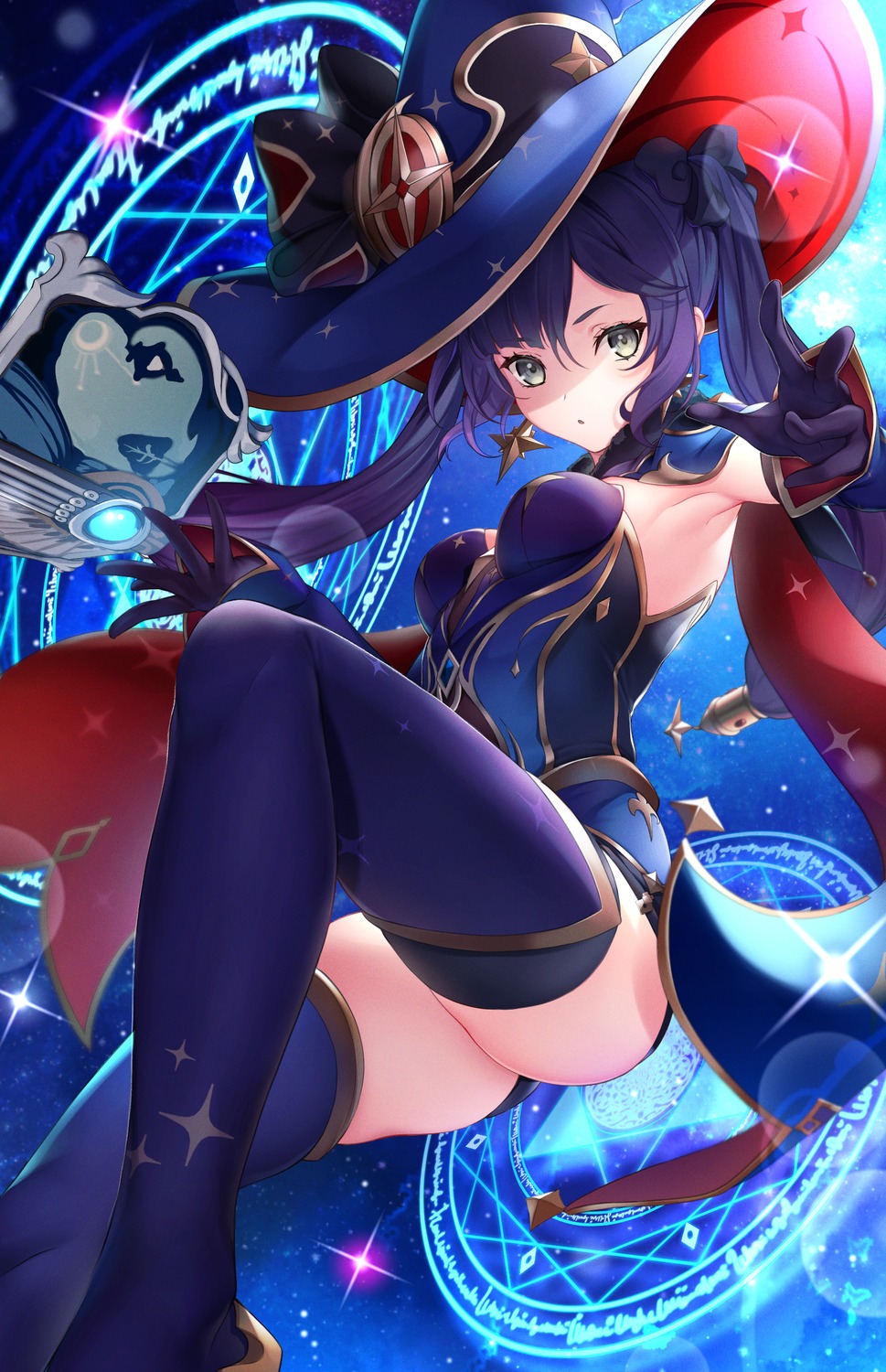 genshin_impact leotard mona_megistus noan thighhighs witch