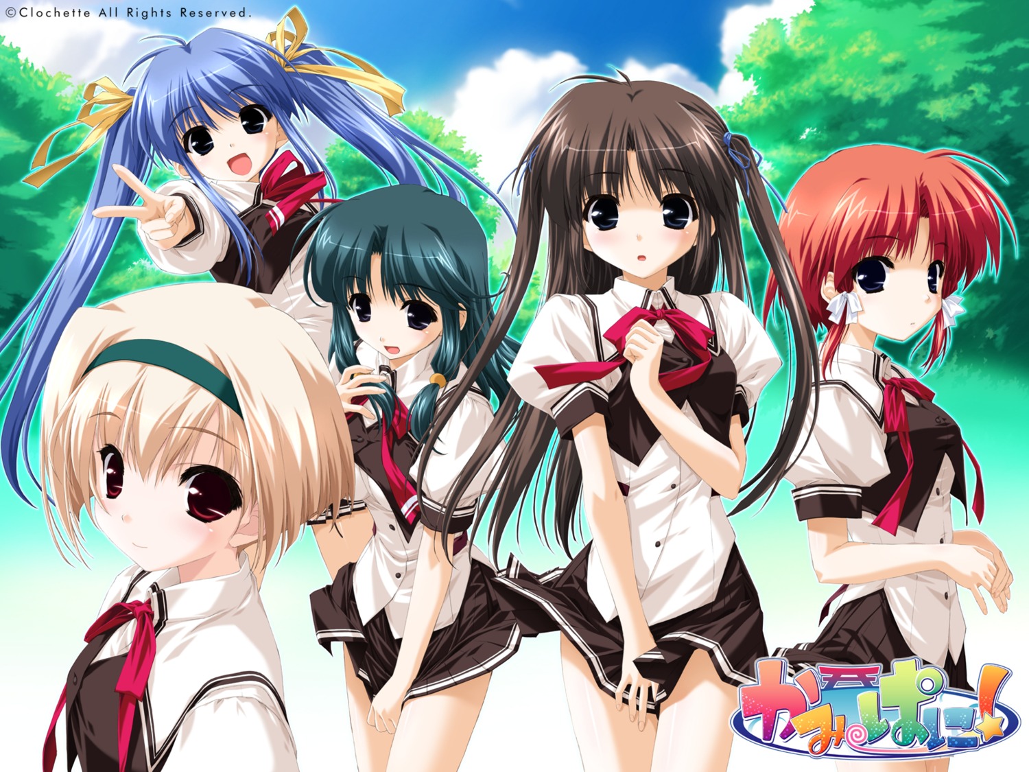 amaizumimoriamekoyori_no_mikoto clochette kahara_mizuki kamipani katase_megumi kirishima_nonoka kujou_amane seifuku shintarou wallpaper