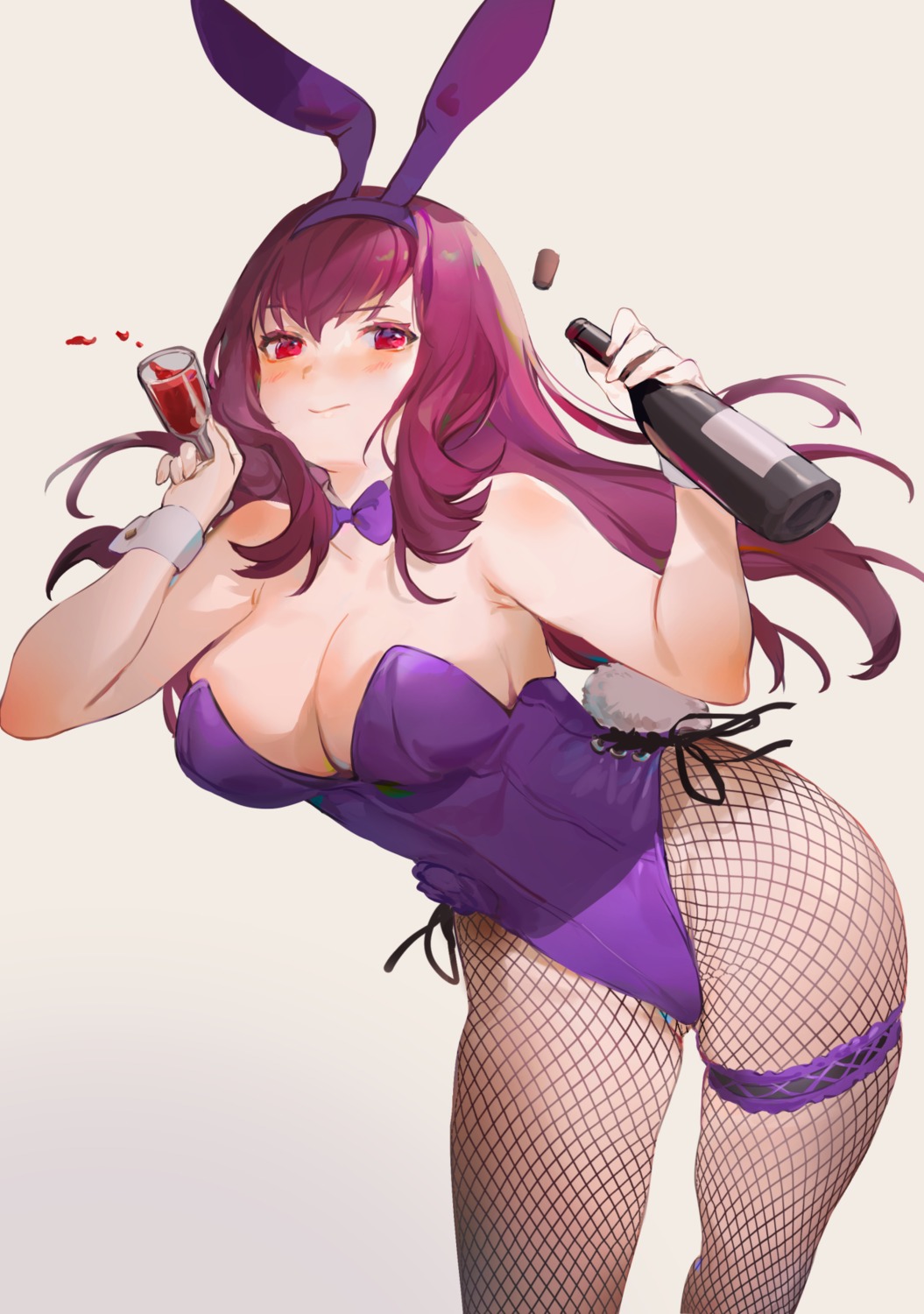 animal_ears bibimbub bunny_ears bunny_girl cleavage fate/grand_order fishnets garter no_bra scathach_(fate/grand_order) tail
