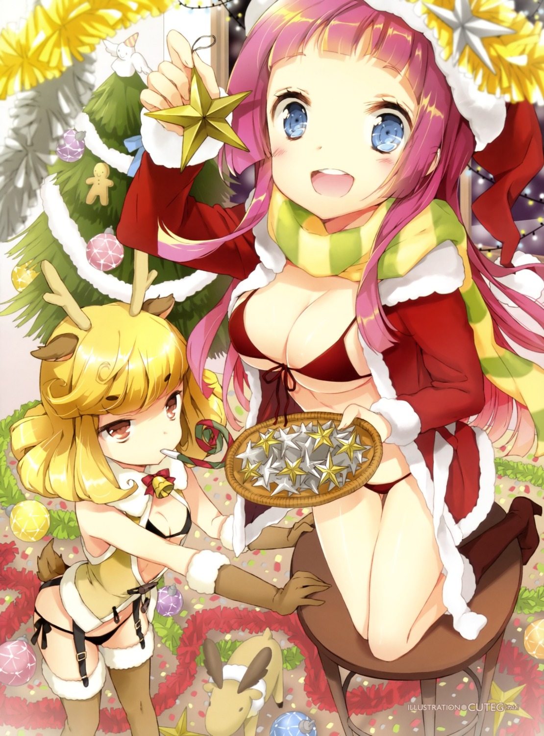 bikini christmas cleavage cuteg swimsuits thighhighs