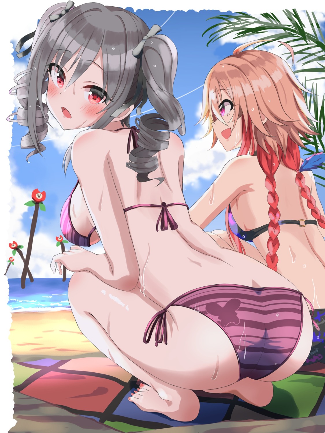 ass bikini haruki_(haruki678) kanzaki_ranko ninomiya_asuka swimsuits the_idolm@ster the_idolm@ster_cinderella_girls