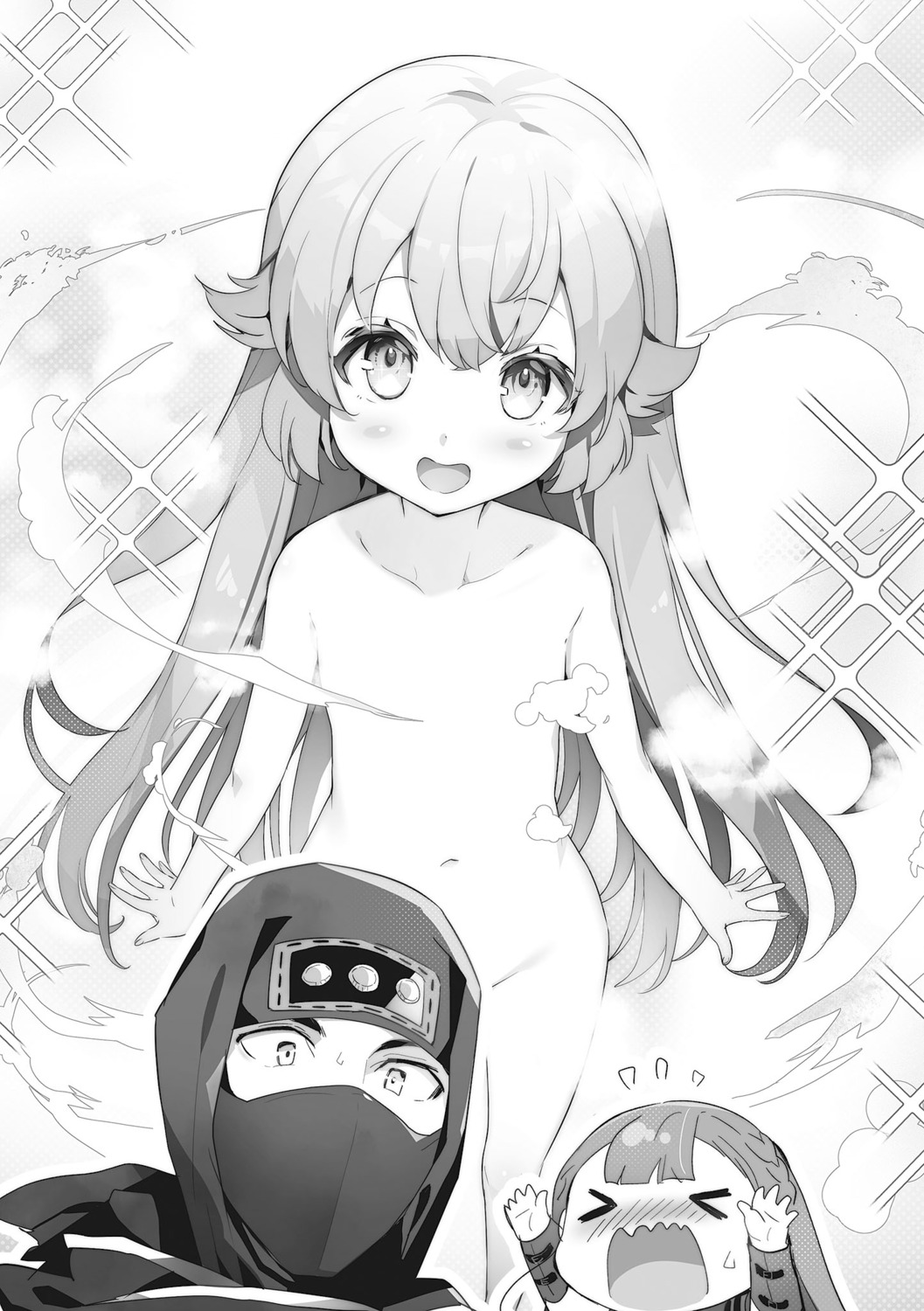 censored chibi katto_(viking) loli monochrome naked ninja