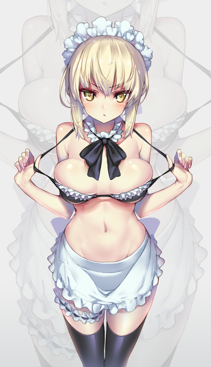 bikini_top breasts fate/grand_order garter hong_(white_spider) maid saber saber_alter swimsuits thighhighs undressing