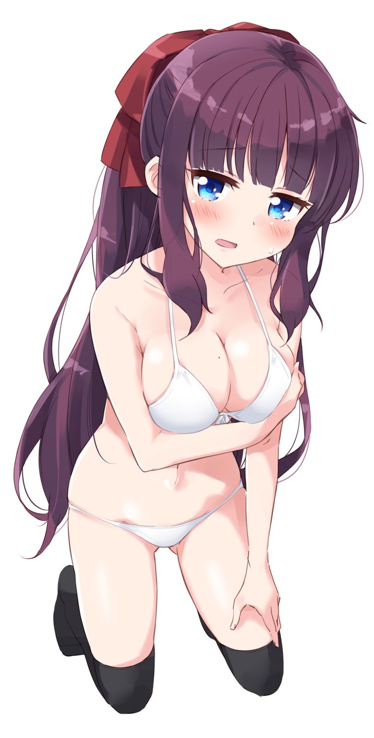 bikini breast_hold cleavage moso new_game! swimsuits takimoto_hifumi thighhighs