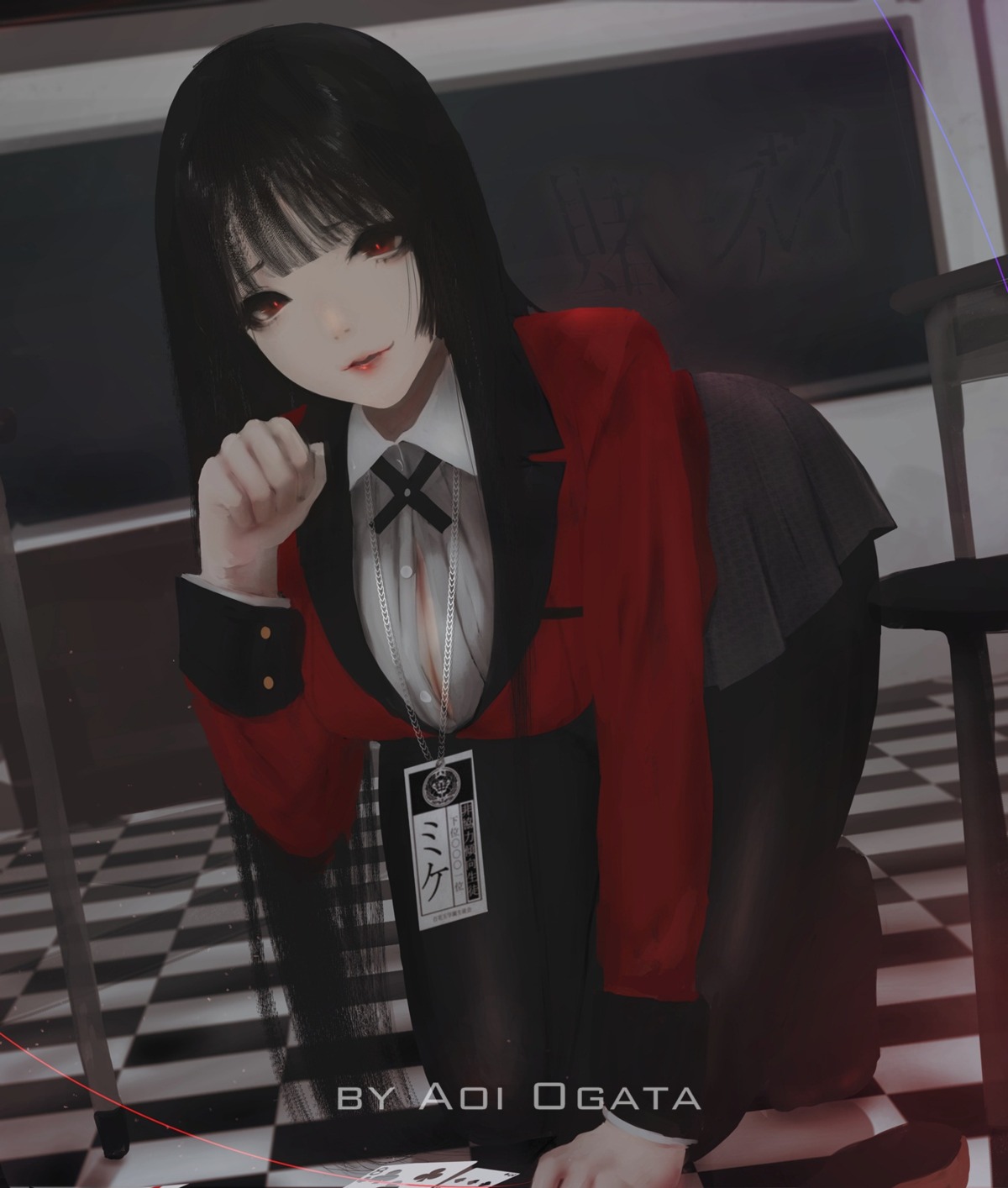 aoi_ogata cleavage jabami_yumeko kakegurui pantyhose seifuku