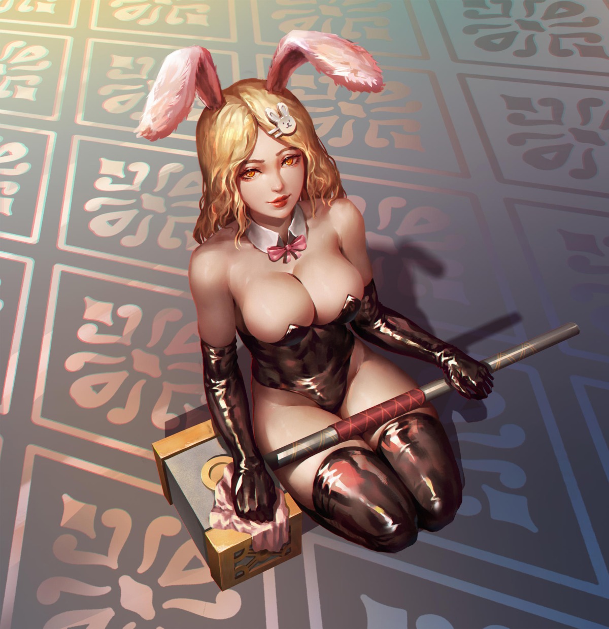 animal_ears bunny_ears bunny_girl gnuttt tail thighhighs weapon