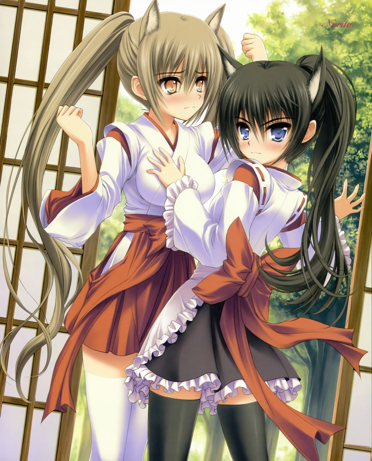 animal_ears breast_grab miko norita thighhighs