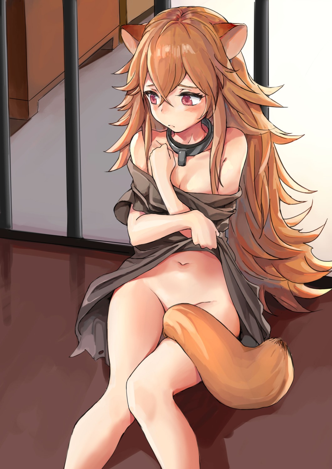 animal_ears breast_hold dress duan_s no_bra nopan open_shirt raphtalia skirt_lift tail tate_no_yuusha_no_nariagari