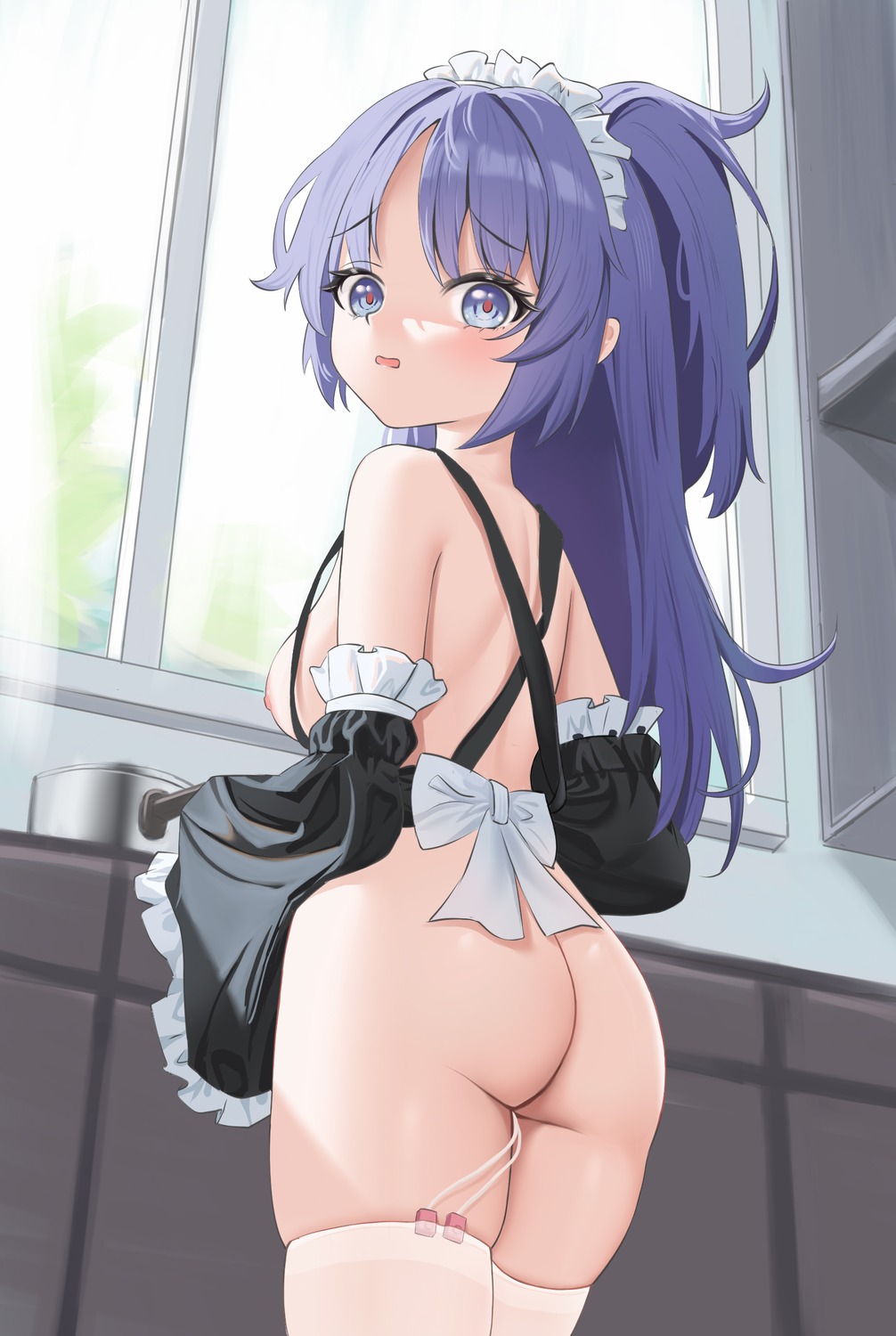 ass blue_archive hayase_yuuka loli maid naked_apron nipples sheng_taoren thighhighs vibrator