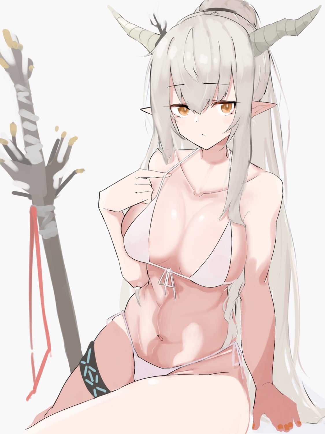 arknights asususususu bikini garter horns pointy_ears shining_(arknights) swimsuits sword