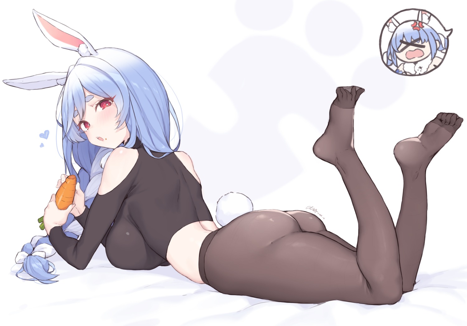 animal_ears ass bunny_ears cloba feet hololive pantyhose pekomama see_through tail usada_pekora