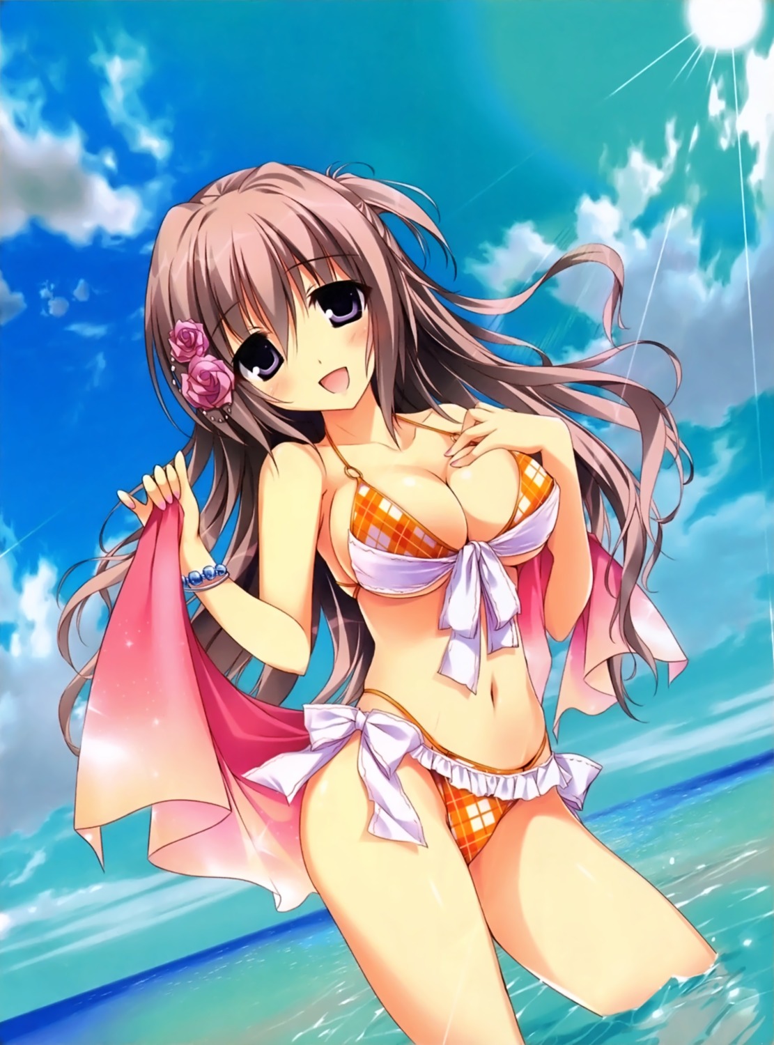 bikini breast_hold cleavage feng karory swimsuits tanabata_shiori underboob wet yume_to_iro_de_dekiteiru