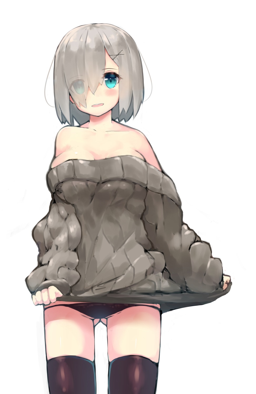 cleavage hamakaze_(kancolle) kantai_collection kumashou pantsu sweater thighhighs