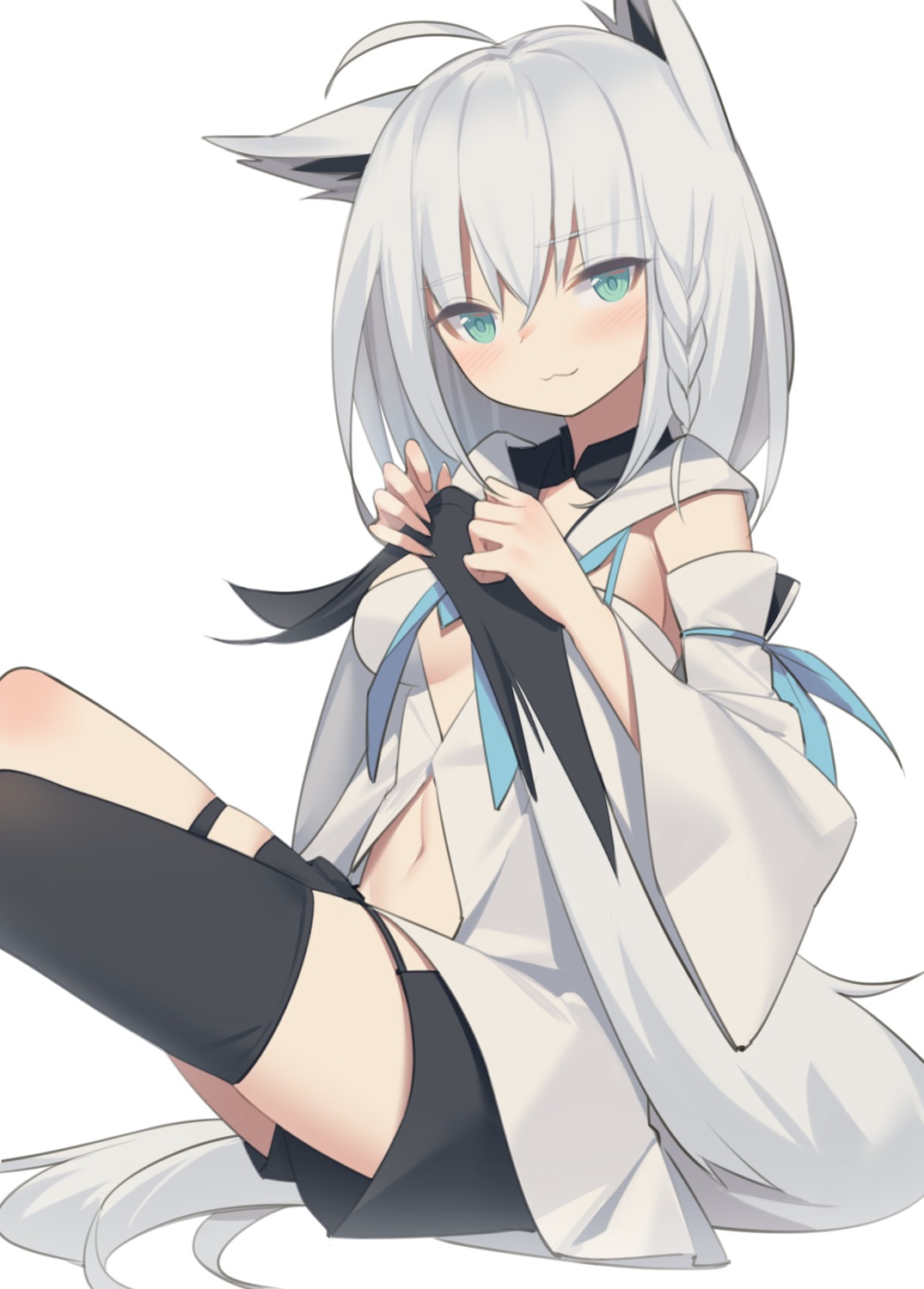 animal_ears garter hololive hololive_gamers kildir kitsune no_bra shirakami_fubuki tail thighhighs