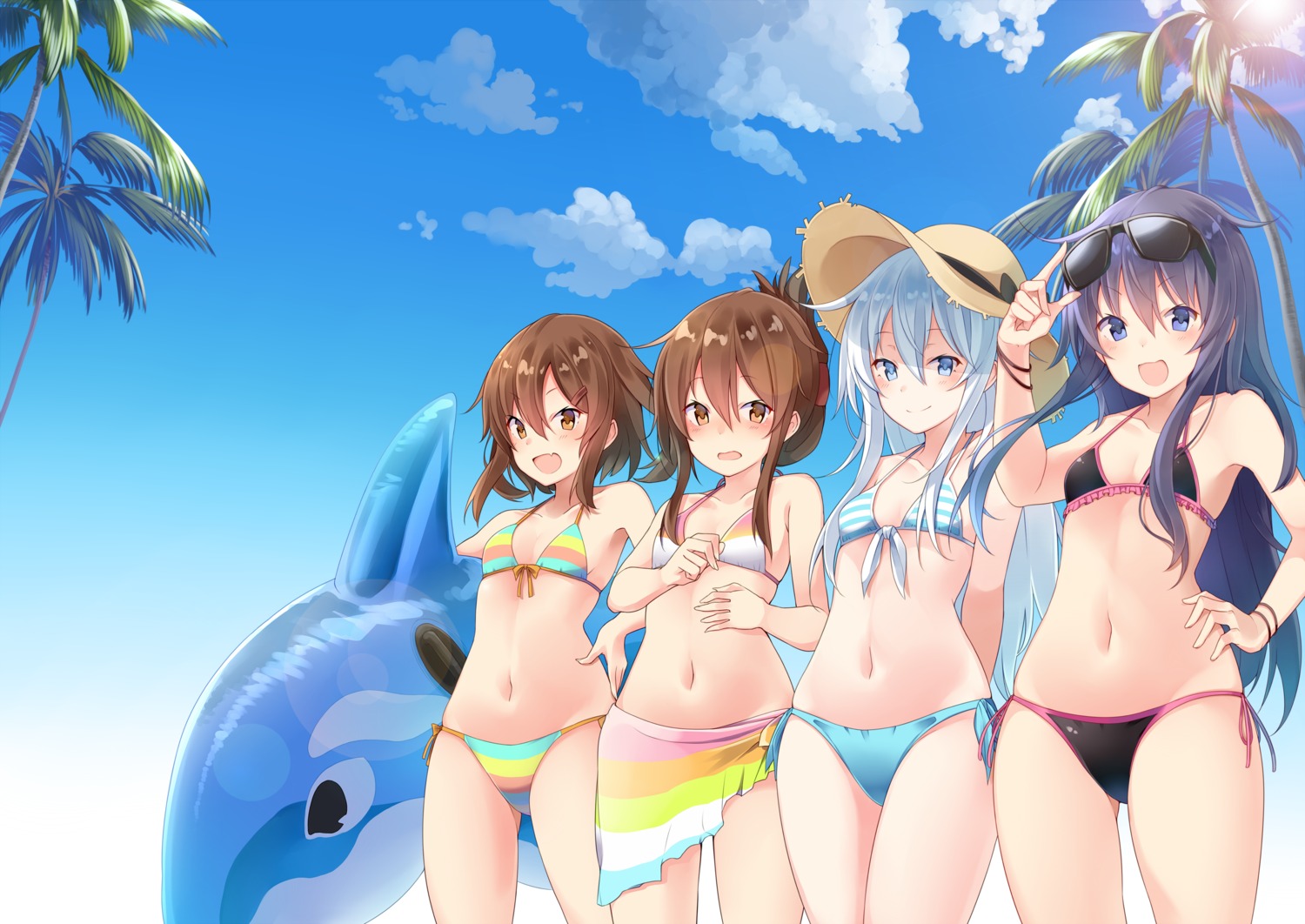 akatsuki_(kancolle) bikini cleavage hibiki_(kancolle) ikazuchi_(kancolle) inazuma_(kancolle) kantai_collection matsunoki swimsuits