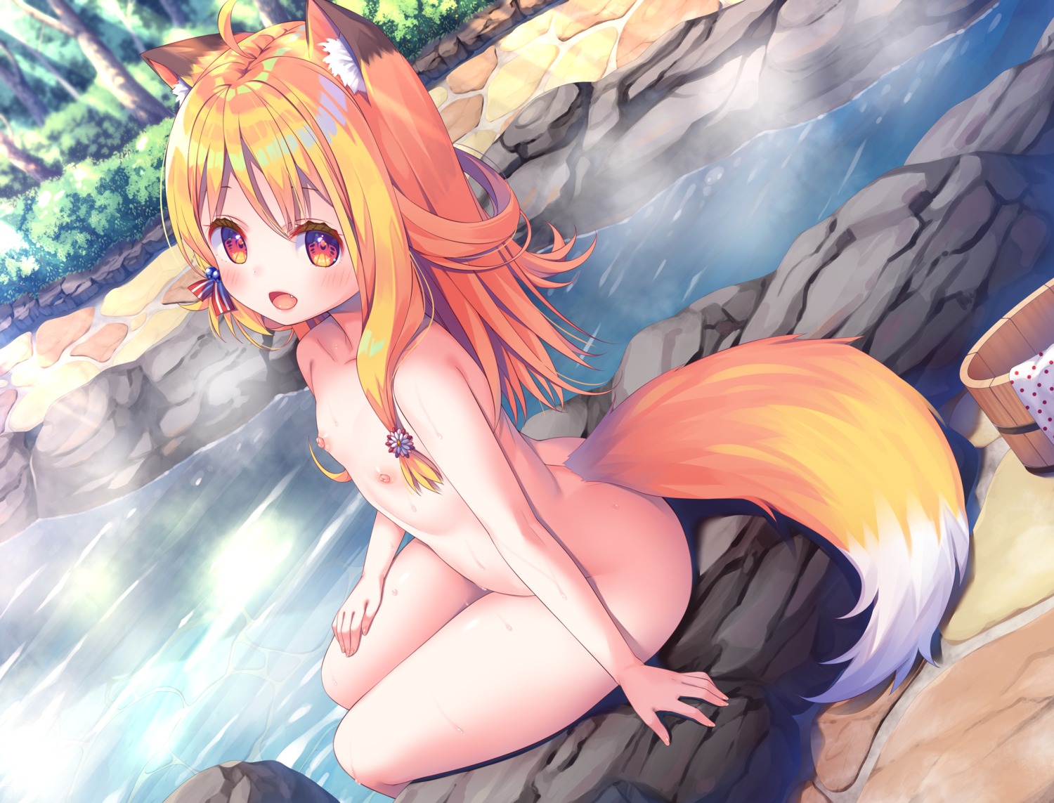 animal_ears asa_no_ha bathing kitsune loli naked nipples onsen tail whisp