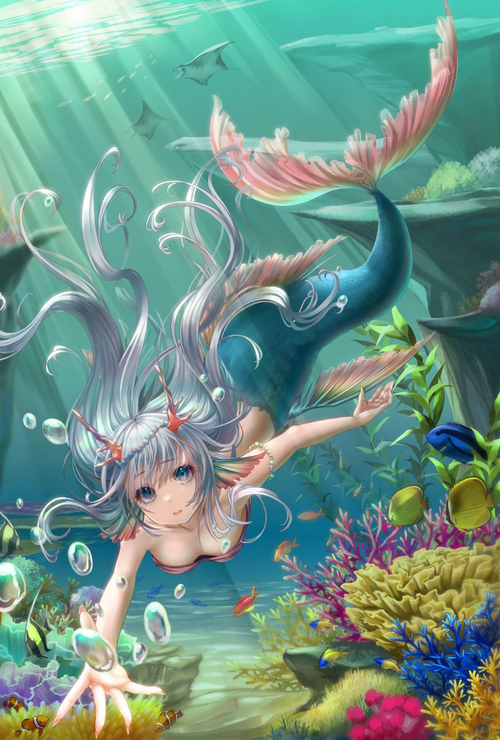 bikini_top horns mermaid monster_girl swimsuits tagme tail