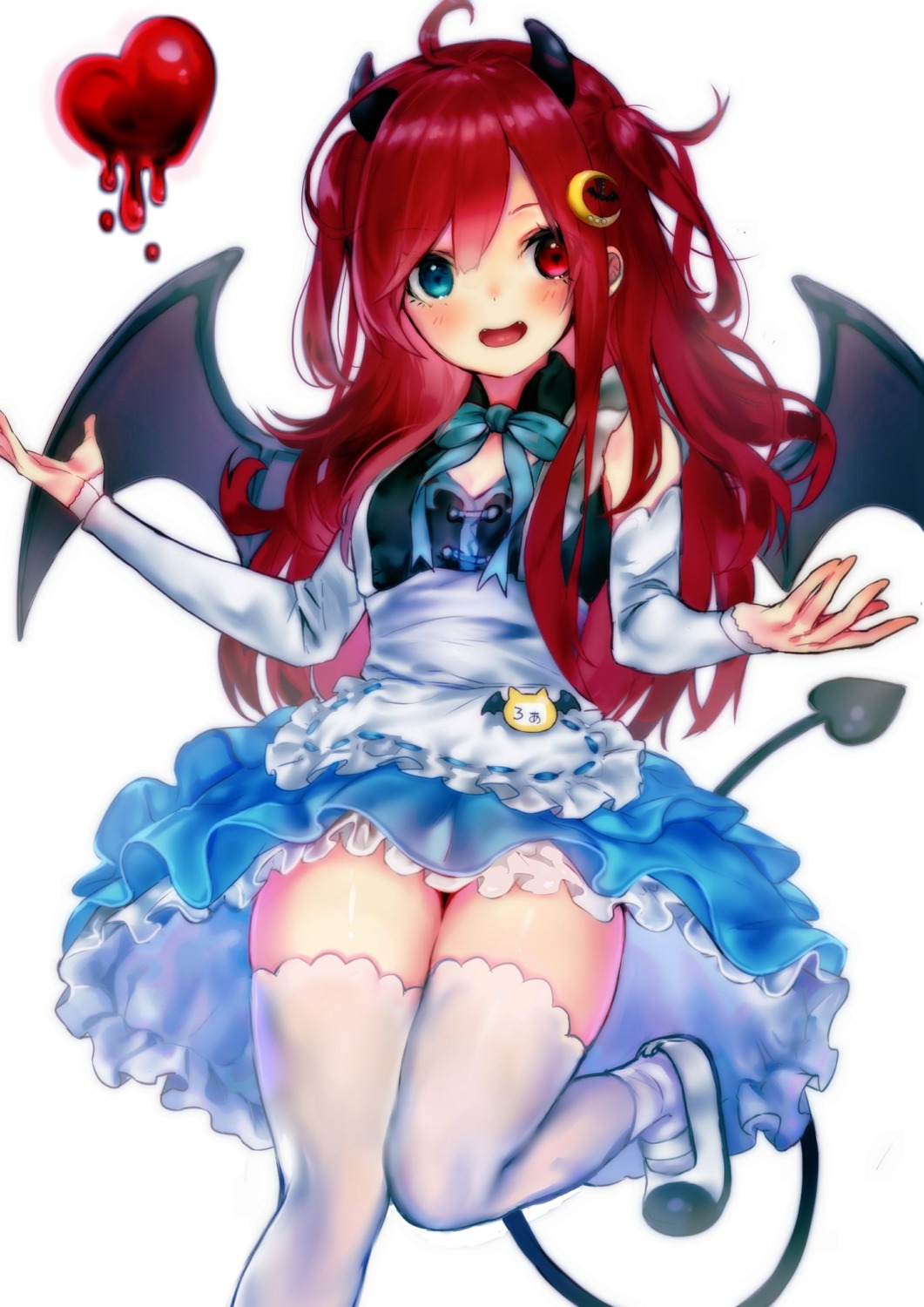 heterochromia horns nijisanji rasukii_(pamiton) skirt_lift tail thighhighs wings yuzuki_roa