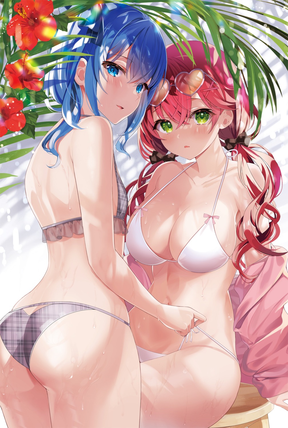 ass bikini hololive hoshimachi_suisei megane motsunuki sakura_miko swimsuits thong undressing