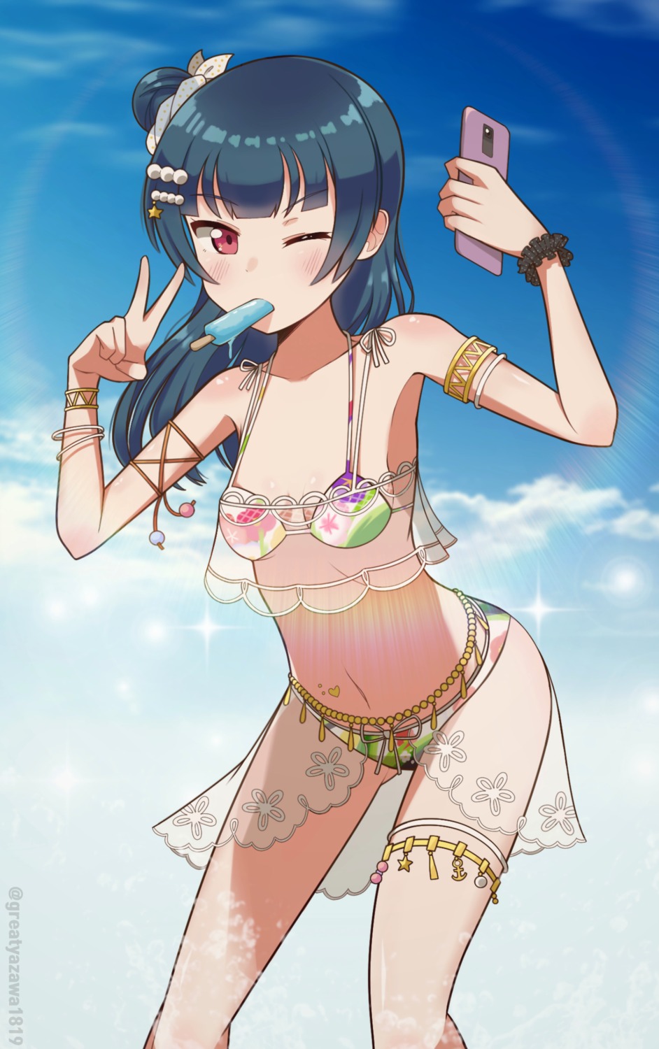 bikini ceph_(greatyazawa1819) cleavage garter love_live!_sunshine!! see_through swimsuits tsushima_yoshiko